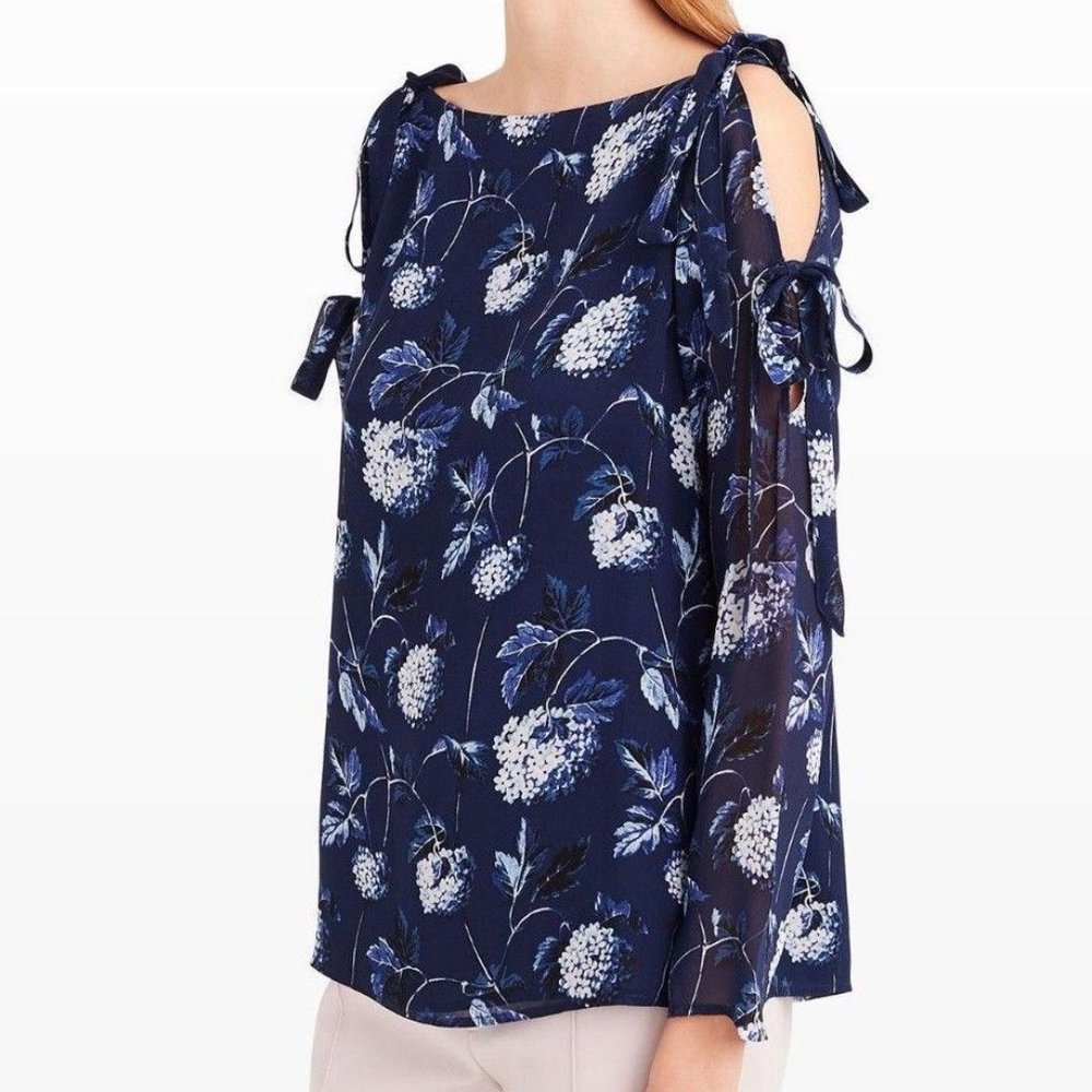 Club Monaco Cold Shoulder Floral Print Blouse